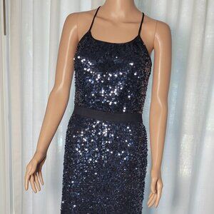 Aqua Navy Sequin gown size 2/4 racerback sleeveless